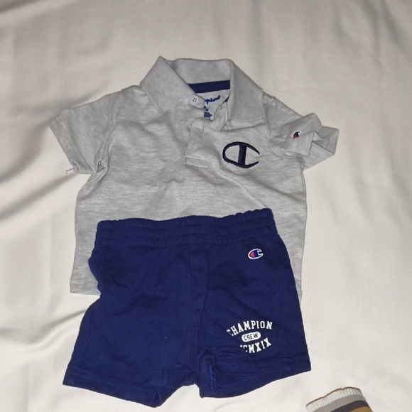 Champion Heather Gray Polo with Navy Accents - Picture 1 of 3